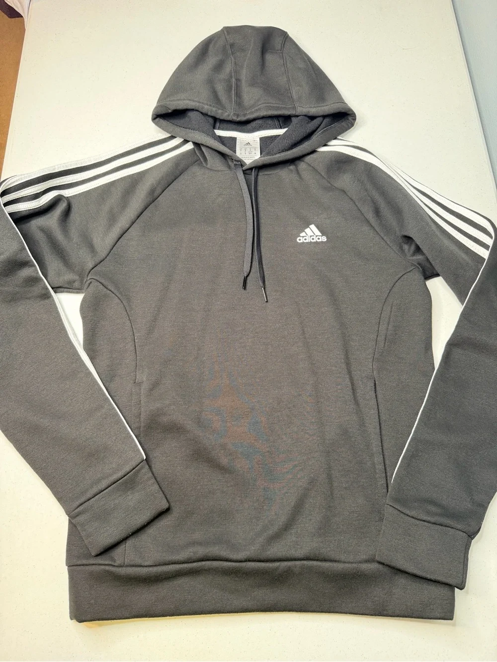 adidas Essentials 3-Stripes Fleece Hoodie Black White Size Small